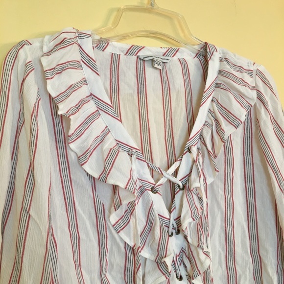 America Eagle Striped Ruffle Crop Top Tie Front S - Picture 5 of 10